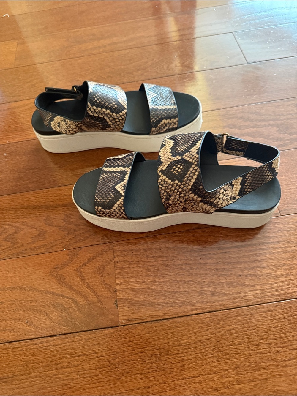 Vince Snake-Print Platform Sandals in Black and Brown